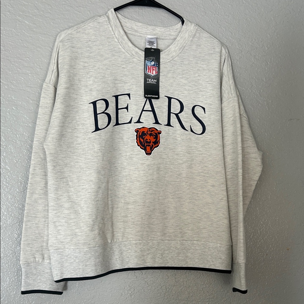 NFL Chicago Bears Crewneck Sweatshirt in Heather Gray with Navy & Orange Logo